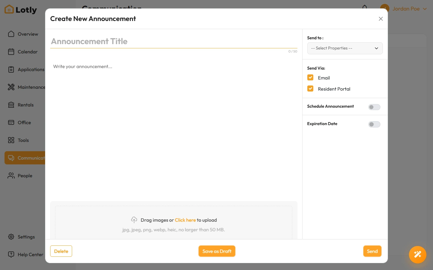 Announcement form