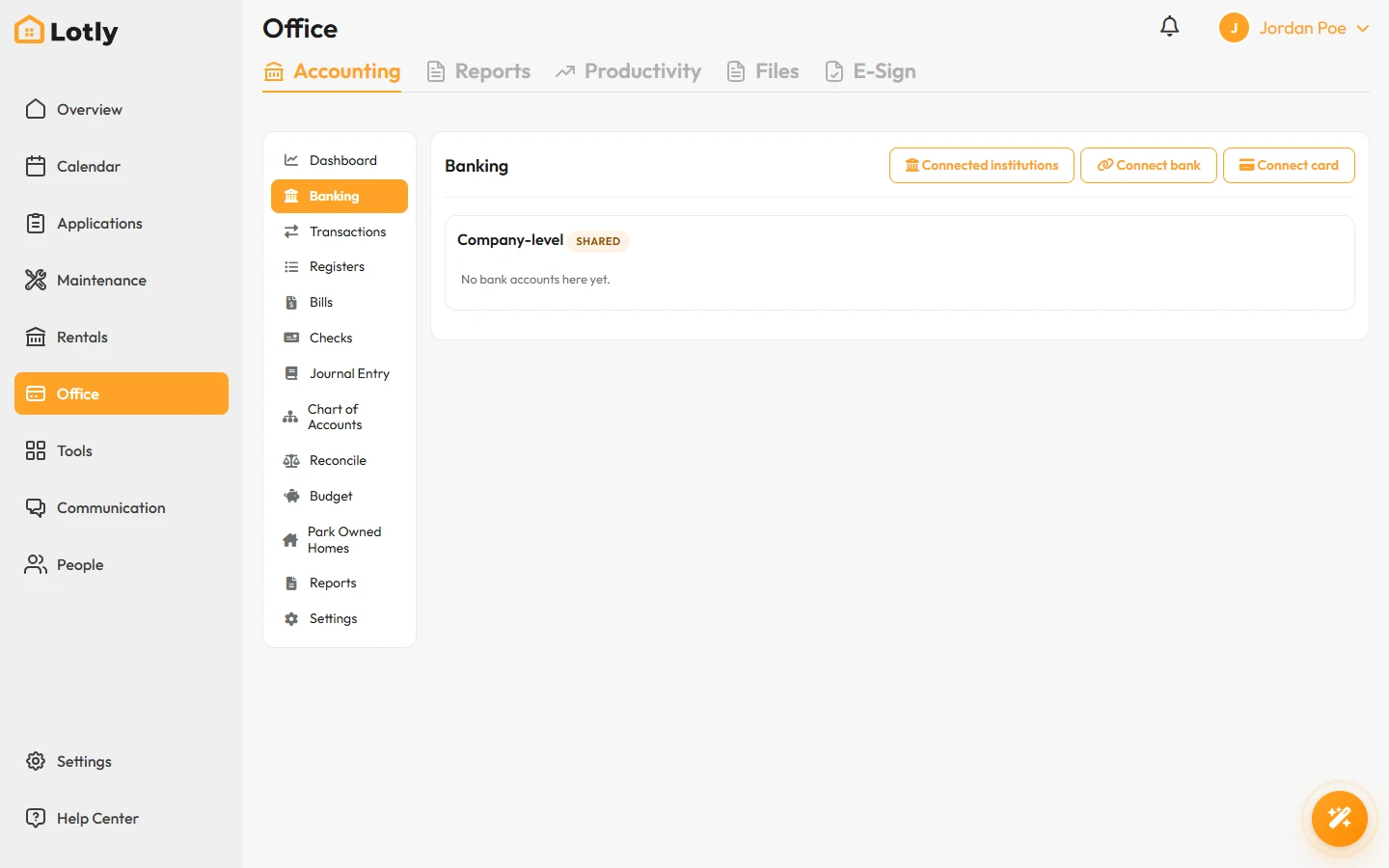 Banking area, Add Bank Account button