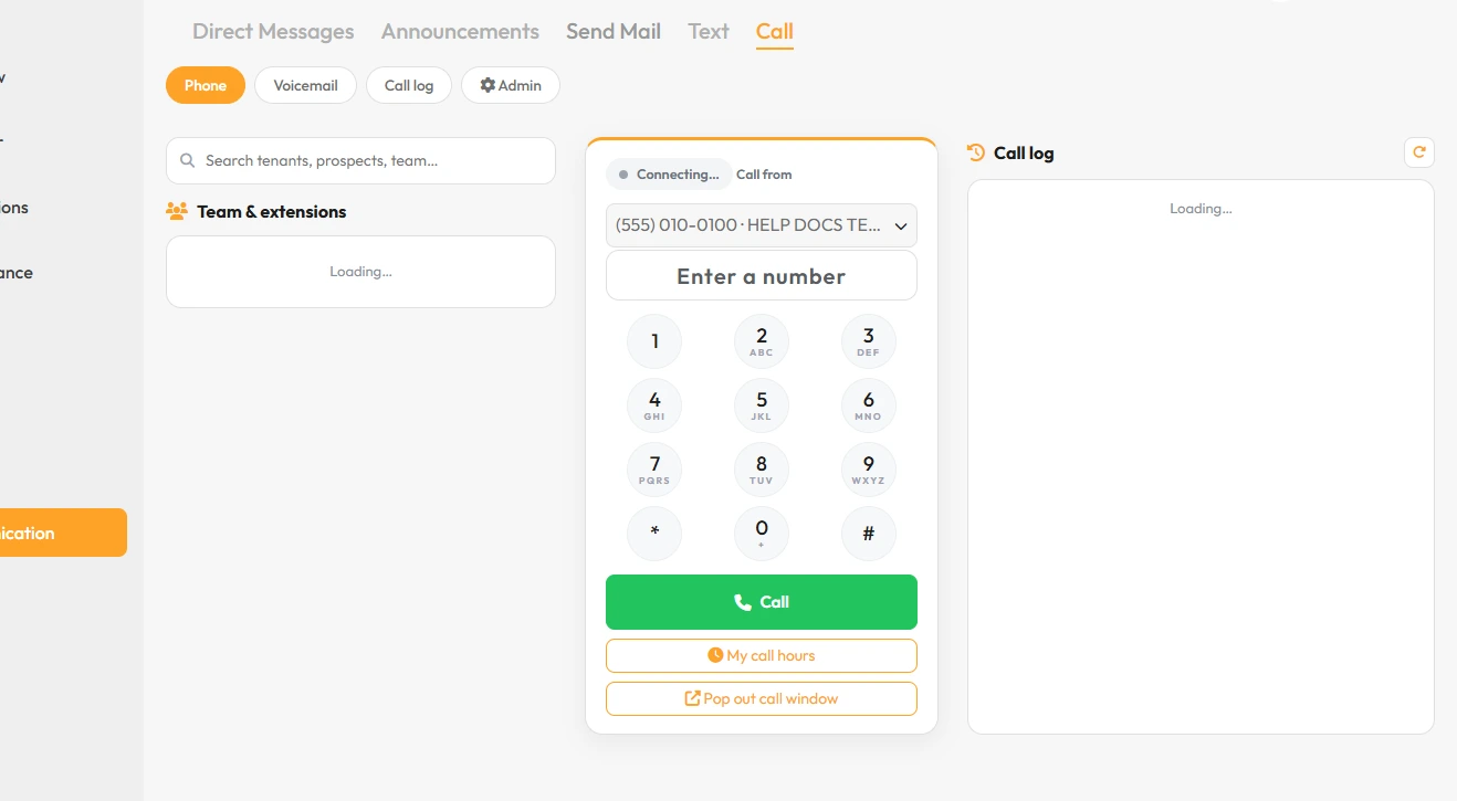 Call tab keypad