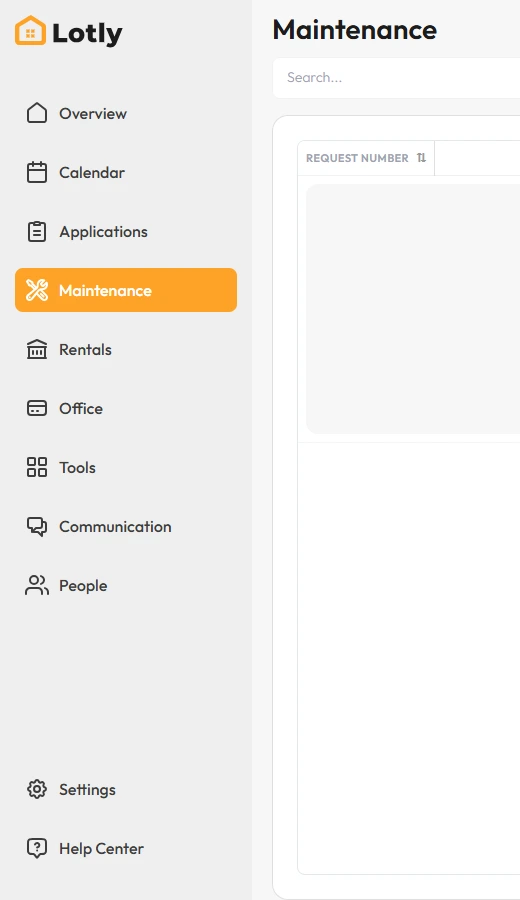 Left menu with Maintenance