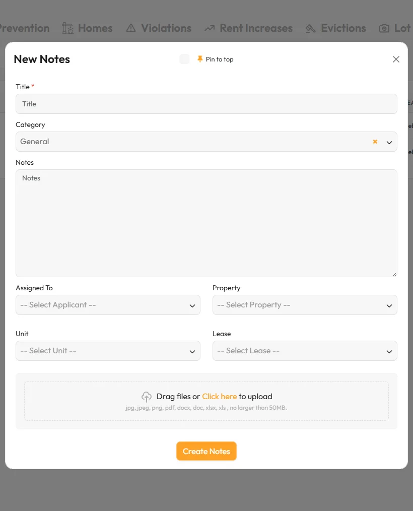 New Note form