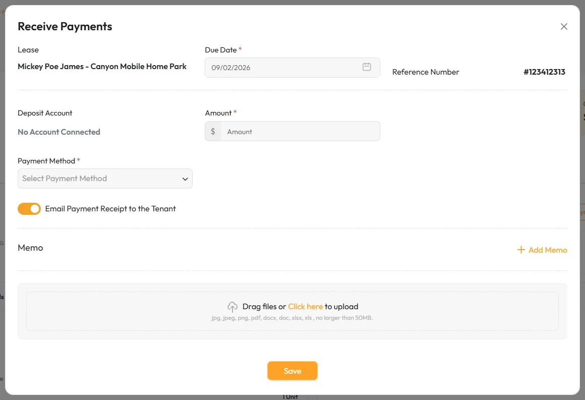 Receive Payments form