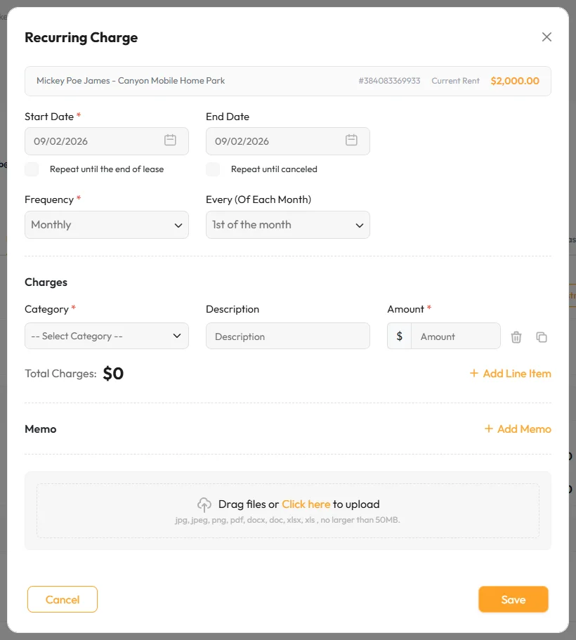 Recurring Charge form