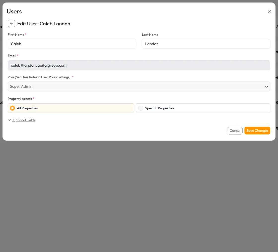 Edit User: role and property access